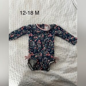 Ruffle Butts Floral Navy and Pink Kids One Piece